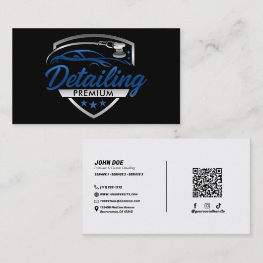 Carte De Visite Blue Silver Premium Auto Detailing Atelier de carr (Devant / Derrière)