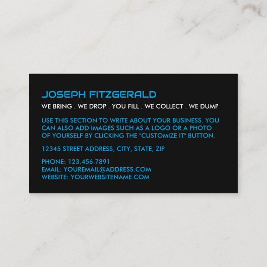 Carte De Visite Blue Skip, Skip/Dumster Company (Dos)