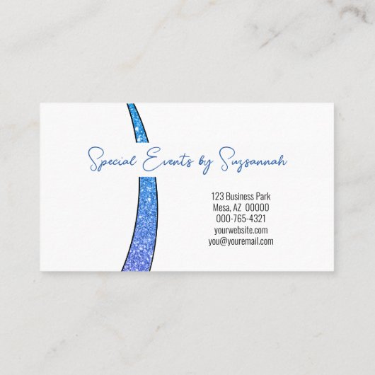 Carte De Visite Blue Sliver of Faux Parties scintillant Photo QR P (Dos)