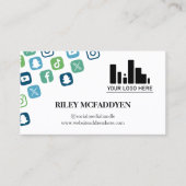 Carte De Visite Blue Social Media Icons Logo Influencer Podcaster (Devant)