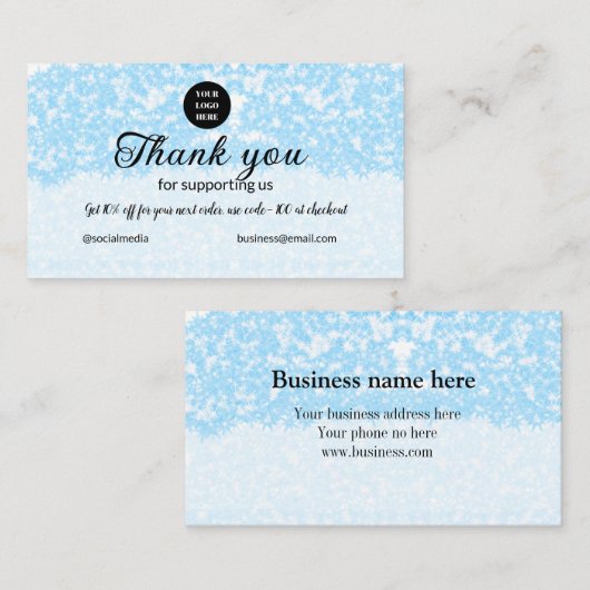 Carte De Visite blue sparkle ajouter un logo texte merci escompte (Devant / Derrière)