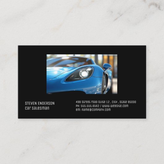 Carte De Visite Blue Sports Car | Close Up (Devant)