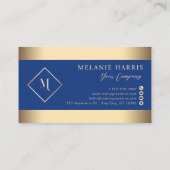 Carte De Visite Blue Stylish Gold Frame Moderne (Dos)