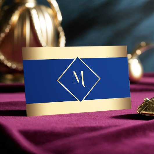 Carte De Visite Blue Stylish Gold Frame Moderne