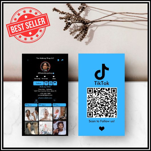 Carte De Visite Blue TikTok Social Media QR Code