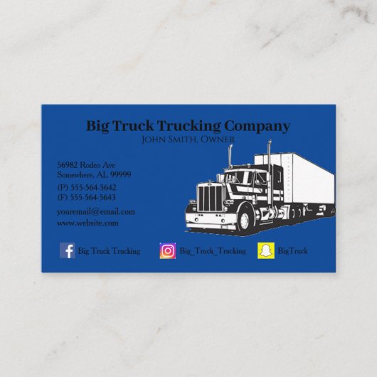 Carte De Visite Blue Trucking Company (Devant)
