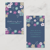 Carte De Visite Blue violet hawaiian exotic flowers illustration (Devant / Derrière)