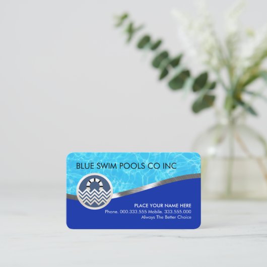 Carte De Visite Blue Water Silver Pool Lining (Debout devant)