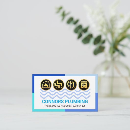 Carte De Visite Blue Water Waves Frame Plumbing (Debout devant)