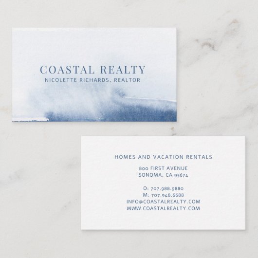 Carte De Visite Blue Watercolor Coastal Realty Realtor (Devant / Derrière)