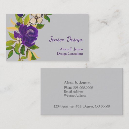 Carte De Visite Blue Watercolor Rose Professional (Devant / Derrière)