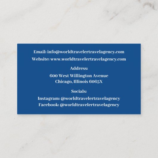 Carte De Visite Blue White Plane Agent Agence de Voyage d'avion (Dos)