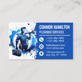 Carte De Visite Blue White Watercolor Plumber Illustration (Devant)