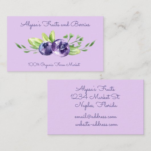 Carte De Visite Blueberge d'eau (Devant / Derrière)