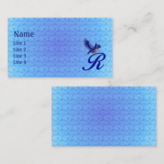Carte De Visite Bluebird Monogram Initial R Elegant (Devant / Derrière)