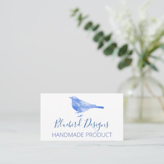 Carte De Visite Bluebird Sur Blanc Fait À La Main (Debout devant)