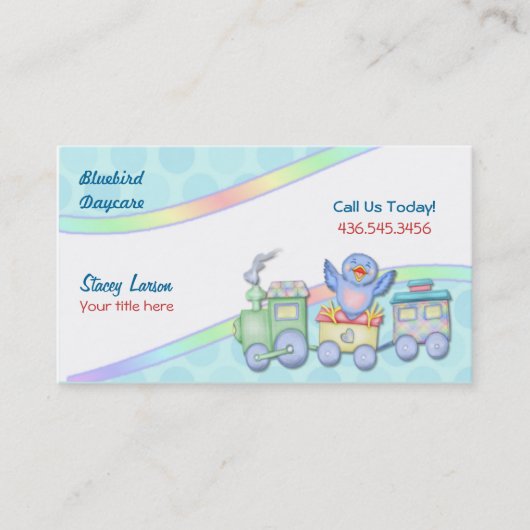 Carte De Visite Bluebird Train for Daycare ou Babysitter (Devant)