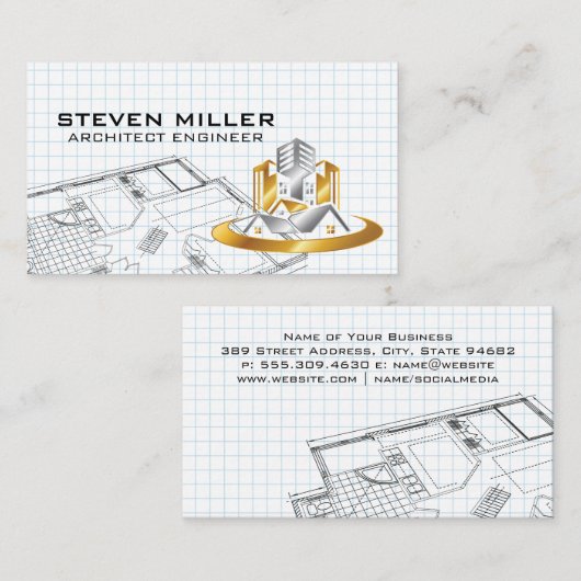 Carte De Visite Blueprints | Architect Logo | Home Properties (Devant / Derrière)