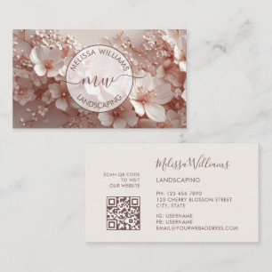 Carte De Visite Blush Blanc Logo Initiales Fleurs 3D