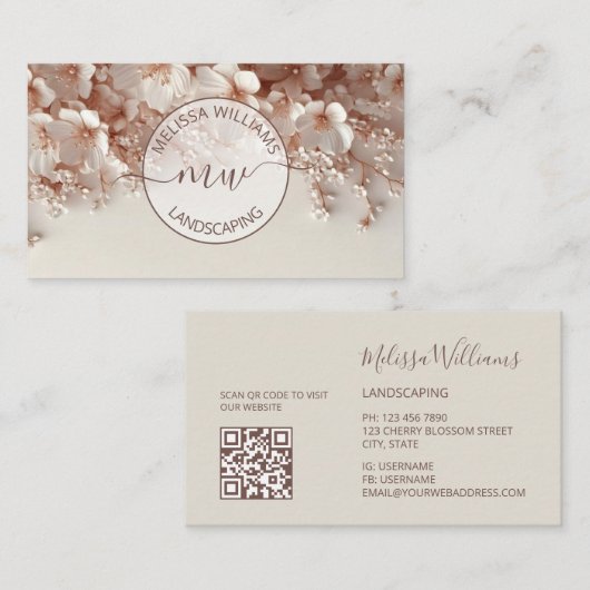 Carte De Visite Blush Blanc Logo Initiales Fleurs 3D (Devant / Derrière)