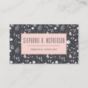 Carte De Visite Blush Féminin & Impression Florale au Charbon