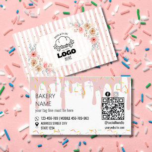 Carte De Visite Blush floral stripes Joli logo de Boulangerie