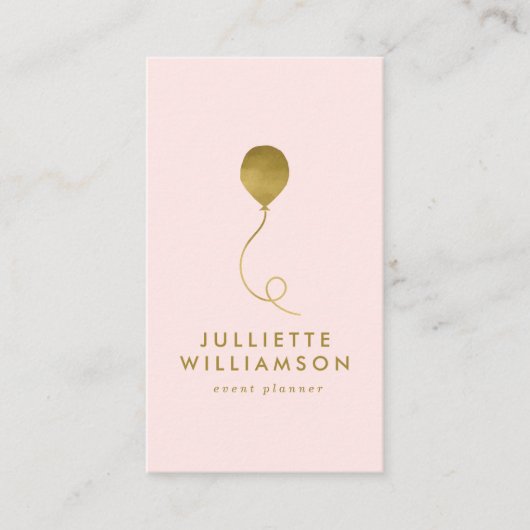 Carte De Visite Blush & Gold Balloor Planificateur d'événements mé (Devant)