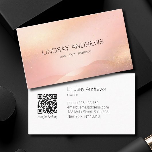 Carte De Visite Blush Gold Glow Gradient Salon QR Code