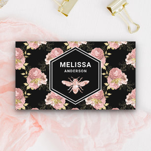 Carte De Visite Blush Noir Rose Florale Abeille Dorée