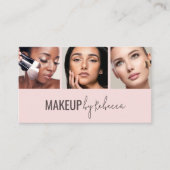 Carte De Visite Blush Pink 3 Photo QR Code Modern Makeup (Devant)