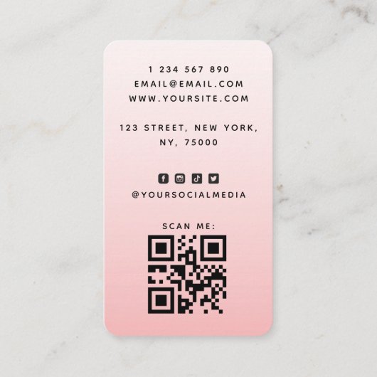 Carte De Visite Blush Pink Ajouter votre logo mignon Code QR Média (Dos)