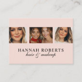 Carte De Visite Blush Pink Black Script 3 Photo Hair Makeup (Devant)