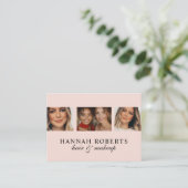 Carte De Visite Blush Pink Black Script 3 Photo Hair Makeup (Debout devant)