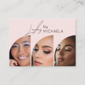 Carte De Visite Blush Pink Black Script 3 Photo Lashes (Devant)