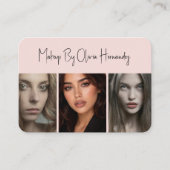 Carte De Visite Blush Pink Black Script 3 Photo Makeup  (Devant)