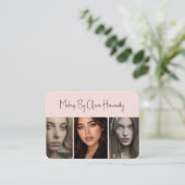 Carte De Visite Blush Pink Black Script 3 Photo Makeup  (Debout devant)