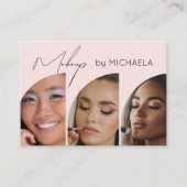 Carte De Visite Blush Pink Black Script 3 Photo Makeup (Devant)