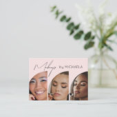 Carte De Visite Blush Pink Black Script 3 Photo Makeup (Debout devant)