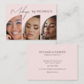 Carte De Visite Blush Pink Black Script 3 Photo Makeup (Devant / Derrière)