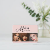Carte De Visite Blush Pink Black Script 3 Photo Makeup (Debout devant)