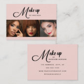 Carte De Visite Blush Pink Black Script 3 Photo Makeup (Devant / Derrière)
