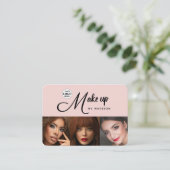 Carte De Visite Blush Pink Black Script Logo 3 Photo Makeup (Debout devant)