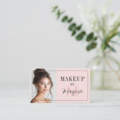 Carte De Visite Blush Pink Black Script Monogram Photo Makeup (Debout devant)