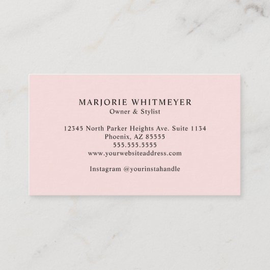 Carte De Visite Blush Pink Black Script Monogram Photo Makeup (Dos)