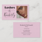 Carte de visite Blush Pink Black Script Photo Lash (Devant / Derrière)