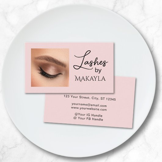 Carte De Visite Blush Pink Black Script Photo Lashes