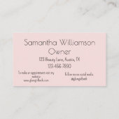 Carte De Visite Blush Pink Black Script Photo Lashes (Dos)