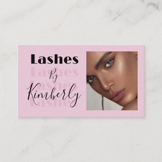Carte De Visite Blush Pink Black Script Photo Lashes Business Card (Devant)
