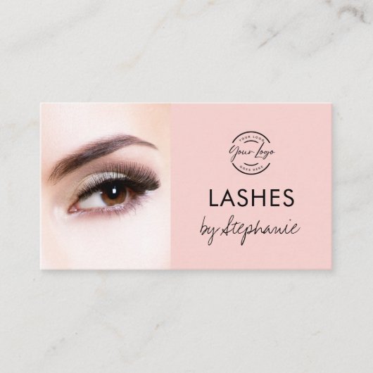 Carte De Visite Blush Pink Black Script Photo Lashes Studio (Devant)