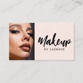 Carte De Visite Blush Pink Black Script Photo Makeup (Devant)